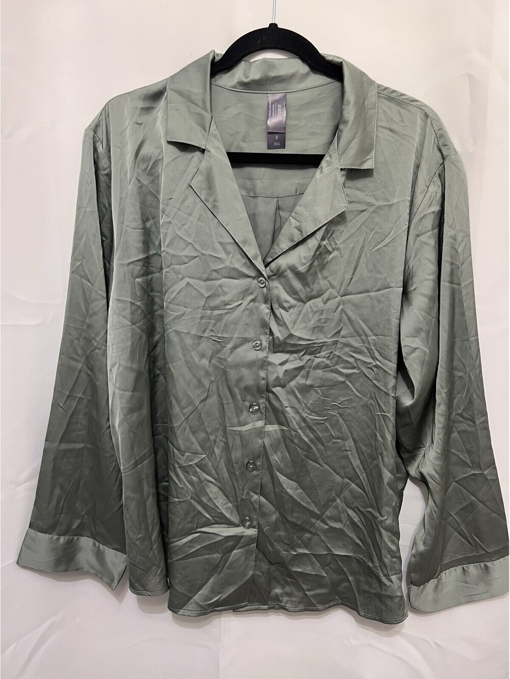 Auden Luxury Collection XXL Sage Satin Like Pajama Set Button Top Pants NWT